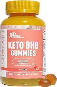 Real Ketones Keto BHB Gummies - Keto Gummies con BHB Ketones Exógenos para el Rendimiento Mejorado Energía Focus y Keto Diet Support - Alta Fuerza Azúcar Libre Keto Gummy - 30 Servings (Peach)