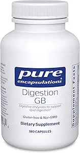 Encapsulaciones puras Digestión GB - Suplemento de Enzima Digestiva - para Gallbladder Support " Gut Health* - con Salts Bile " Enzymes Digestive Blend - Gluten Free " Non-GMO - 180 Capsules
