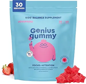 JoySpring Genius Kids Focus Gummies – Natural Herbal Brain Supplement for Kids TEN Vegan, Gluten-Free, Sugar-Free with Bacopa, Gotu Kola, Rhodiola – 60 Conde