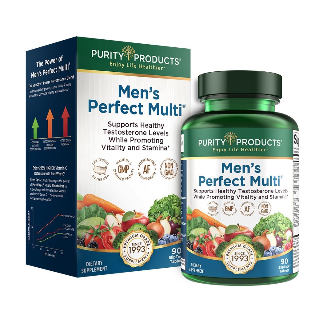 Purity Products Perfect Multi de los Hombres de Vitaminas, Minerales y Fitonutrientes - Promueve Energía, Vitalidad y Estabilidad - Fácil de Tragar - 90 Tabletas