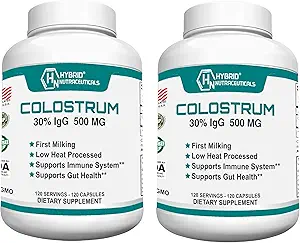 Híbridos Nutraceuticals Bovine Colostrum Suplemento - Muscle Building - Immune Support - Powerful Digestion - Lactoferrin Suplemento (120 Colostrum Capsules - 500mg - 30% IgG)