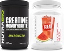 NutraBio Creatine Monohydrate, Unflavored, (500 g) y Clear Whey Protein Isolate, (Watermelon Breeze) Suplemento Bundle – Muscle Energy, Maximum Growth, Recovery, and Strength