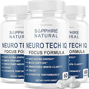 (3 Pack) Neuro Tech IQ Brain Supplement Neurotech Iq Focus Formula Pills (180 cápsulas)