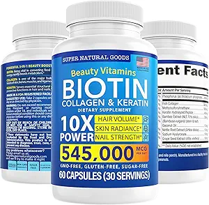 Biotina y colágeno Vitaminas + Keratina con Folato - Tratamientos de Pérdida de Cabello para Mujeres &amp; Hombre - Follicle, Skin y Nail Suplementos para el Crecimiento del Pelo &amp; Postpartum Support - GMO Gratis &amp; Gluten Free (120 Caps)