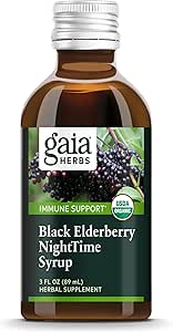 Gaia Herbs Black Elderberry, Nighttime Syrup - Immune Support Supplement - with Organic Black Elderberries, California Poppy &amp; Lemon Balm for Restful Sleep &amp; Immune Defense - 3 Fl Oz (18-Day Supply)
