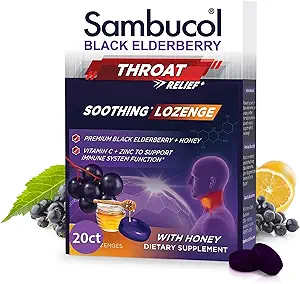 Sambucol Black Elderberry Throat Lozenges - Elderberry Cough Drops for Adults, Elderberry Zinc Lozenges Throat, Elderberry Lozenges - 20 Condes
