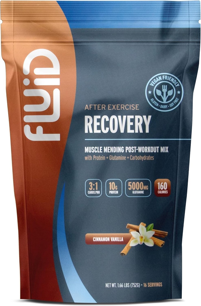 Fluid Recovery, Post-Workout Drink Mix, Pea Protein, L-Glutamine, Carbs, All Natural Ingredients, Gluten-Free, Lactose-Free (Cinnamon Vanilla (Vegan))