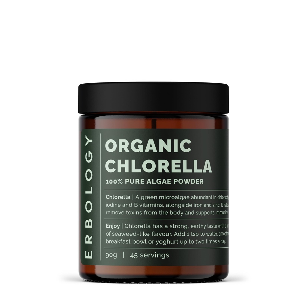 Erbology Organic Chlorella Powder 3.2 oz - 45 Servings - Sosteniblemente Fuente en España - Body Cleansing and Immunity Support - Rich in Chlorophyll, B Vitamins, Iron and Phosphorus - Vegan - GMO-Free