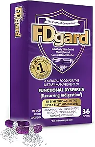 FDgard® for Functional Dyspepsia (Recurring Indigestion) Síntomas Incluyendo, Incomodidad abdominal, Dificultad Terminando una comida, Bloating, Nausea, 36 cápsulas