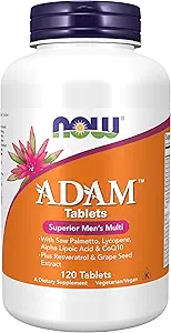 AHORA Suplementos de alimentos, Multivitamina de hombres ADAMTM con Saw Palmetto, Lycopene, Ácido lipoico alfa y CoQ10, además Resveratrol natural & Grape Seed Extract, 120 Tablets