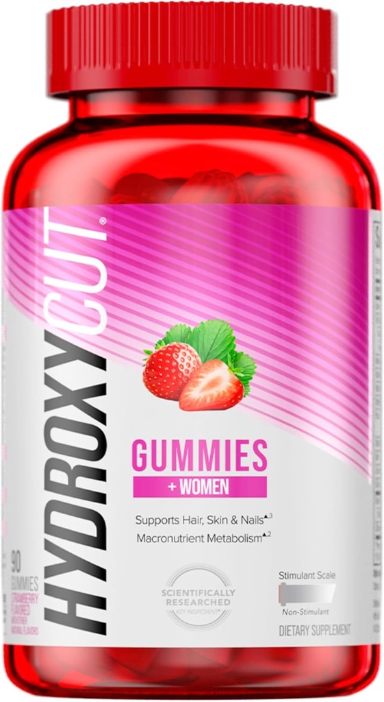Hidroxicut Gummies +Mujeres, Fresa - 99% Caffeine Gratis - Soportes Cabello, Esquí &amp; uñas - Metabolizar Carbs, Proteínas & Fats