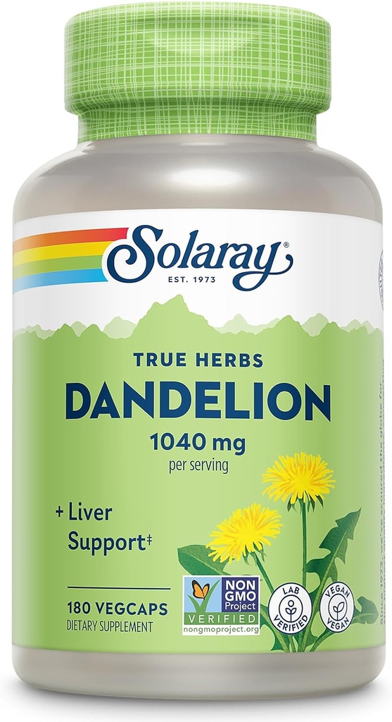 SOLARAY Dandelion Root Supplement - Healthy Kidney and Liver Support - 1,040 mg por Serving - Vegan, Lab Verified, 60-Day Guarantee - 90 Servings, 180 VegCaps
