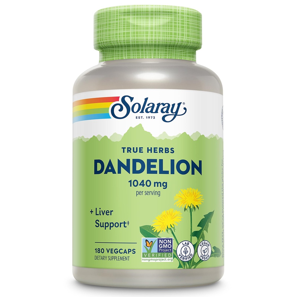 SOLARAY Dandelion Root Supplement - Healthy Kidney and Liver Support - 1,040 mg por Serving - Vegan, Lab Verified, 60-Day Guarantee - 90 Servings, 180 VegCaps
