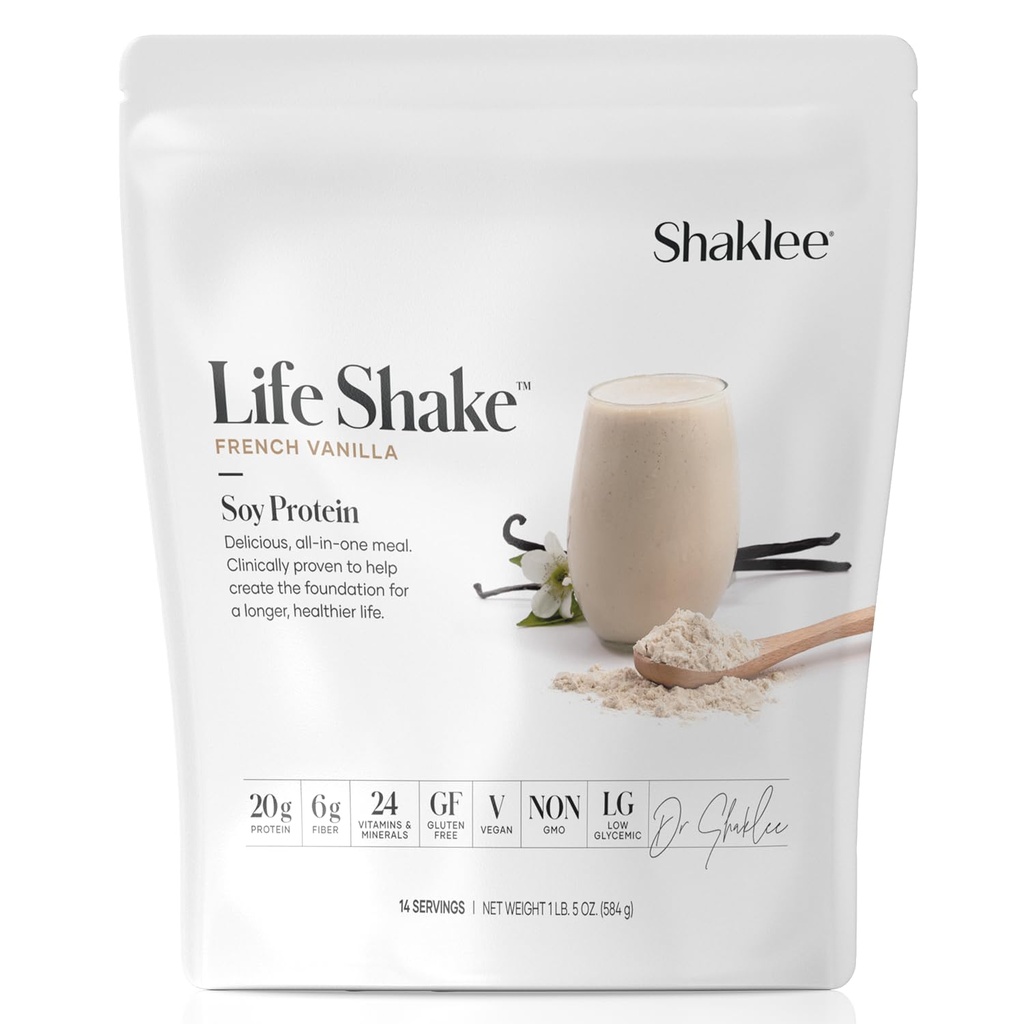 Shaklee Life ShakeTM Soy Protein Vanilla Francesa - Reemplazo completo de la comida con 20g Proteína, fibra de 6g, 24 vitaminas " minerales - apoya la satisfacción " Peso saludable - No GMO - 14 servicios