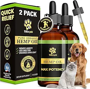 Billion Pets - Aceite de cáñamo para perros y gatos - Ayudas con ansiedad, dolor, estrés, sueño, artritis, incautaciones Alivio - Hip and Joint Support - Calming Drops
