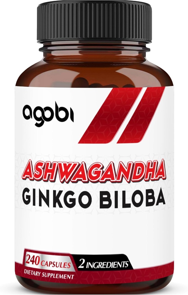 agobi 1600mg Ashwagandha con Ginkgo Biloba Suplemento - Super Extract Formula for Immune System, Energy Production, Memory Health & Focus - 240 Veggie Capsules