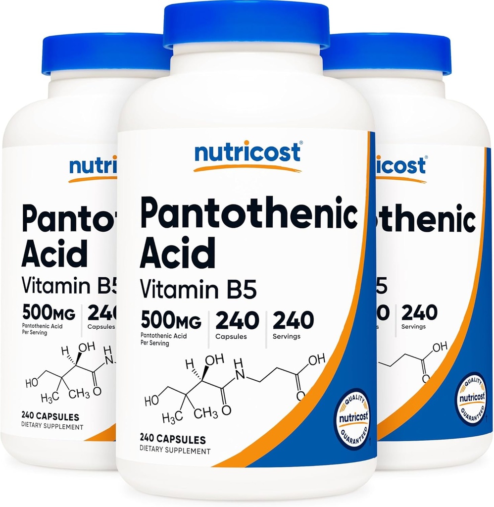 Ácido Pantoténico Nutricost (Vitamin B5) 500 mg, 240 cápsulas (3 botellas)