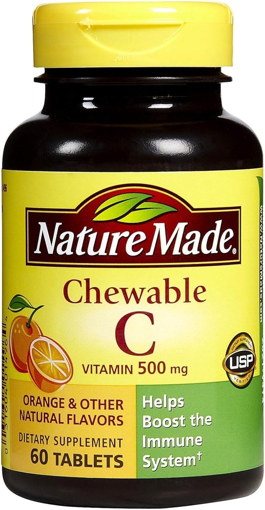Nature Made Vitamina C 500 mg Chewable Tablets, Orange 60 ea (Pack of 4)
