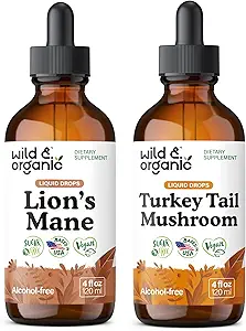 Wild & Organic Lion's Mane Tincture 4 fl oz & Turkey Tail Tincture 4 fl oz