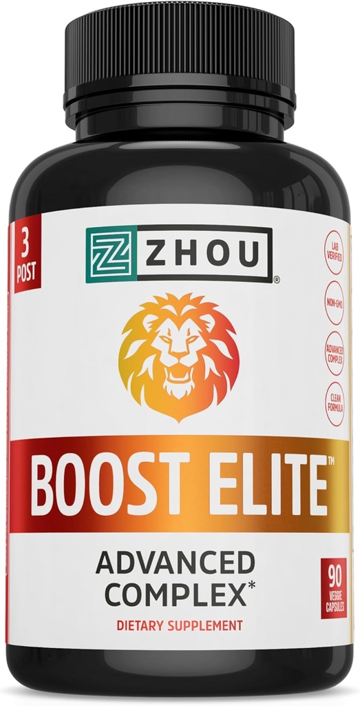 Zhou Boost Elite - Suplemento energético, Natural Muscle Support Pills for Hombres with Tribulus, Fenugreek, Ginseng y Maca - 90 Veggie Capsules