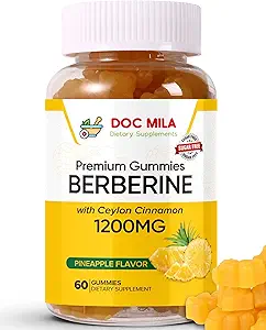 Berberina con gomas de canela de Ceylán 1200mg - Suplemento de Berberina - Libre de azúcar, No GMO, Vegan - 60 Gummies (Pineapple sin azúcar V1)