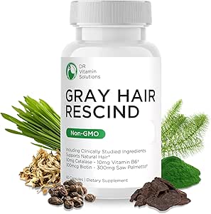 DR Vitamin Solutions Gray Hair Rescind with Catalase - Antiaging Hair, Skin and Nails Vitaminas, Pantothenic Acid, Folic Acid 400mcg, Biotin 300mcg, Saw Palmetto para Hombres y Mujeres