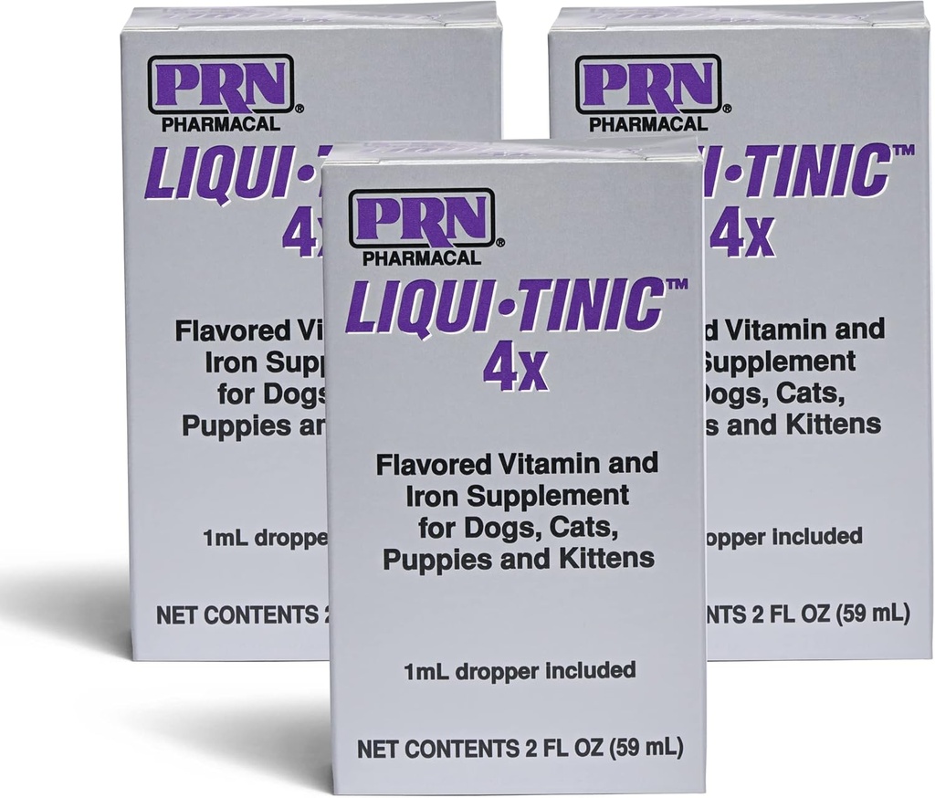 PRN Pharmacal Liqui-Tinic 4X - Hierro &amp; Vitaminas Orales Suplemento Nutricional para Mascotas- Suplemento Sabroso con Hierro &amp; B-Complex Vitaminas para apoyar Wellness - 2 fl oz (3 Pack)