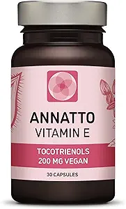 Annatto Tocotrienols Vegan Vitamin E Supplement, Tocopherol Free, Eannatto Capsules Sin PAH y contaminantes - Mejorado de Deltagold - 200 mg - Non-GMO & Antioxidante (30)