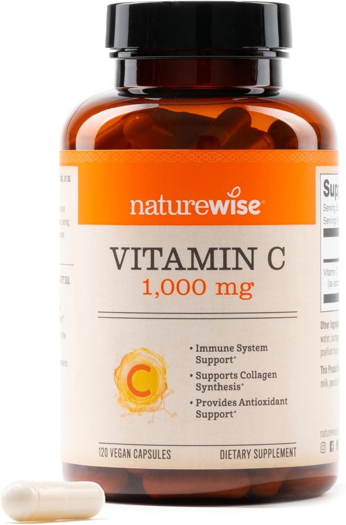 NatureWise Vitamin C 1000mg Capsules - Extra Strength Vegan Vitamin C for Daily Antioxidant & Immune Support - Non-GMO, USA Manufactured - 120 Capsules[120-Day Supply]