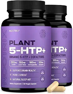 Planta orgánica Nootrix 5 HTP+ Suplementario ¦ apoya la memoria, el foco mental, la salud cognitiva y la energía permanente promueve la función sana del humor y el cerebro TEN Vitamin B6 &amp; L Theanine TEN 240 cápsulas