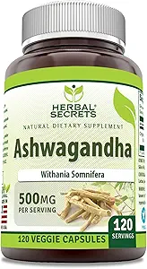Herbal Secrets Ashwagandha Extracto Suplemento Silencio 500 Mg Por Serving Silencio Veggie Capsules ← Non-GMO Silencio Gluten Gratis Silencio Made in USA (1 Pack, 120 Cuenta)