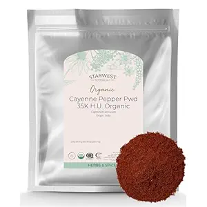 Starwest Botanicals Organic Cayenne Pepper Powder 35k HU - Adds Heat, Red Pepper Spice for Seasoning & Marinades, Derived from Capsaicin, Certified Kosher, Non-GMO - Bulk 1 lb Bag