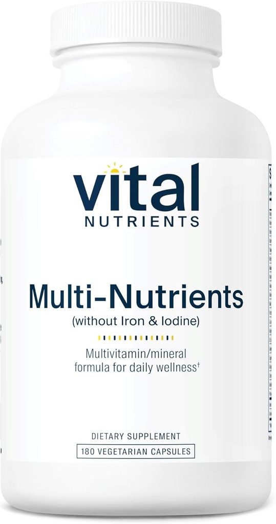 Nutrientes Vitales Multi-Nutrients with No Iron or Iodine ¦ Full Vegetarian Daily Multivitamin and Mineral Fórmula with Potent Antioxidants* ← Gluten, Dairy and Soy Free ← 180 Capsules