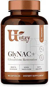 Utzy Naturals GlyNAC+ Supplement | 1,000mg of Glycine & NAC (N-Acetyl cysteine) | with Vitamin B2 Cofactor for Glutathione Production | 90 Capsules