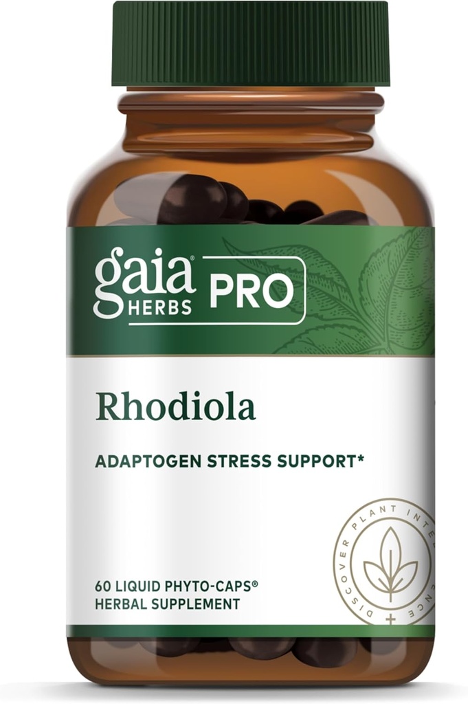 GAIA HERBS PRO Rhodiola - Suplemento de Apoyo Energético - Complemento de Soporte Adaptógeno con extracto de raíz de Rhodiola - Vegan Gluten-Free Soy-Free - 60 Phyto-Caps (30 Servimientos)