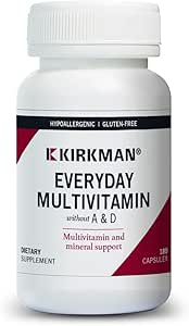 Kirkman - Cada día Multivitamina sin vitaminas A &amp; D - 180 cápsulas - Multivitamina integral - Soporte mineral - hipoalergénico