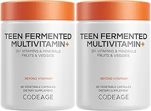 Codeage Teen Multivitamin Supplement – Daily Vitamins and Minerals for Teen Boys and Girls – Organic Whole Food Formula with Omega-3 and Vitamins A to K - 2 Pack
