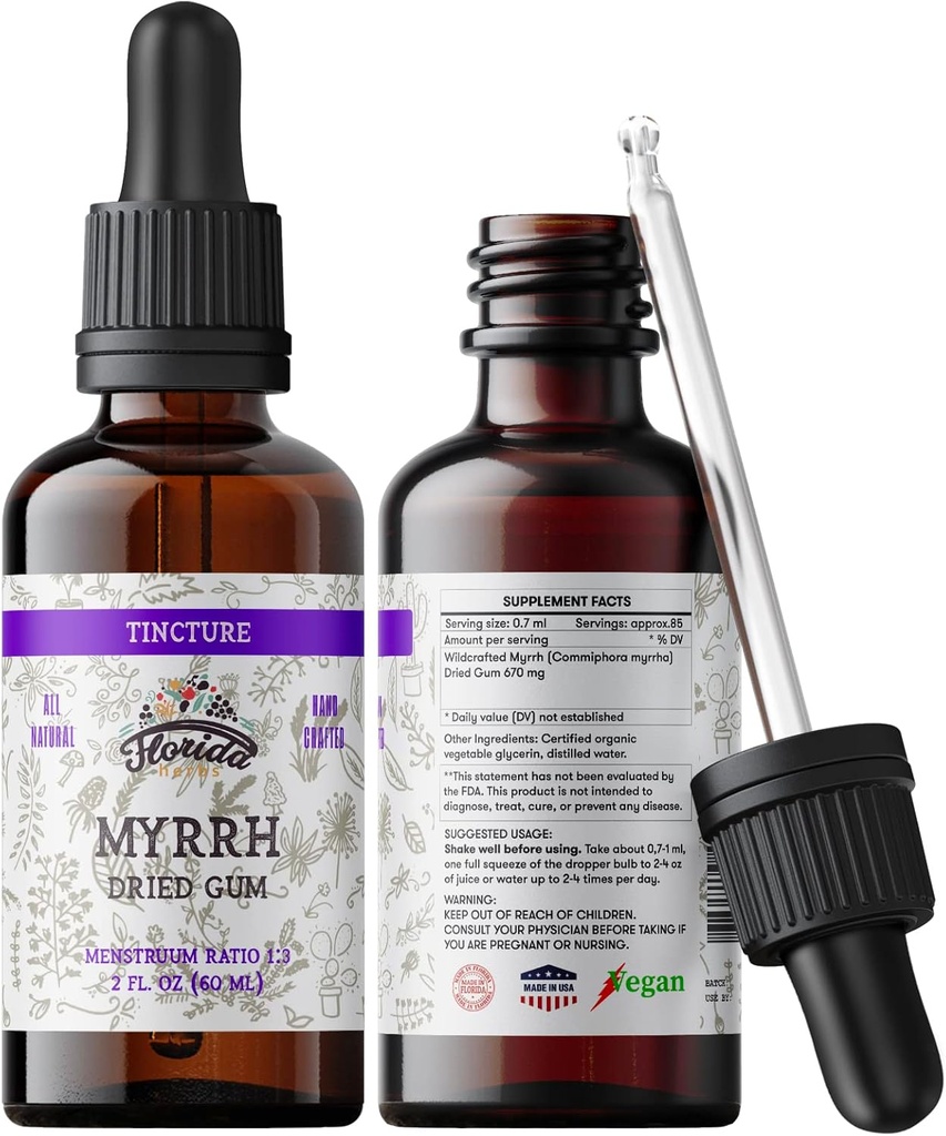 Myrrh Tincture, Myrrh Extract (Commiphora myrrha) for Indigestion - Non-GMO in Cold-Pressed Organic Vegetable Glycerin 670 mg, Supplements 670 mg