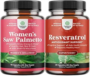 Bundle of Women's Saw Palmetto and Resveratrol Supplement - Saw Palmetto Extract Capsules with Maca Root & Biotin for Hair Loss and AMPK Metabolic Activator for Metabolism Boost & Cellular Efficiency