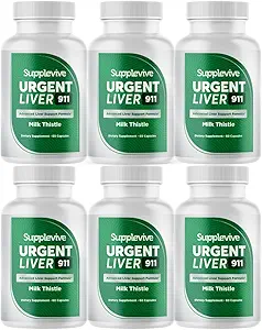 Urgent Liver 911 Herbal Liver Support Suplemento Liver Cleanse Detox &amp; Repair Formula with Milk Thistle Silymarin Dandelion Root and Artichoke Extract for Liver Health, 60 Capsules (6)