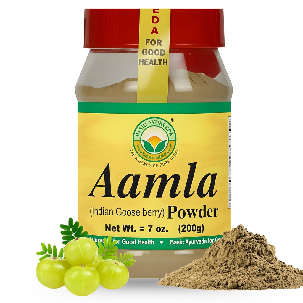 BASIC AYURVEDA Amla Powder 7.05 Oz (200gm) | 100% Raw & Natural Indian Gooseberry (Amalaki) for Hair, Skin & Immunity | No Additives | Ideal for Smoothies, DIY Masks, Herbal Use & Wellness