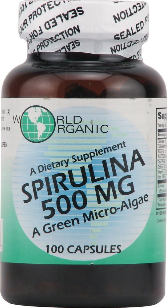 Espirulina orgánica mundial - 500 mg - 100 cápsulas