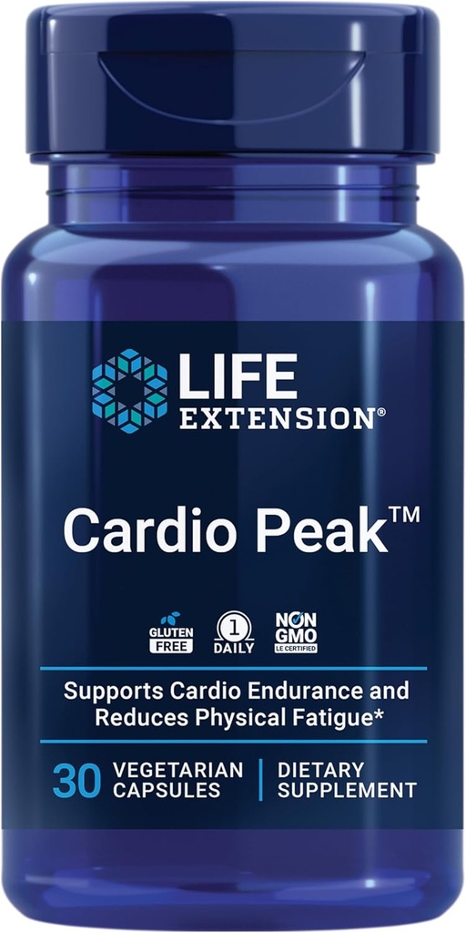 Extensión de la vida Cardio Peak, Suplemento Cardiovascular, Salud cardíaca, arjuna, 1-Daily, Gluten Free, No GMO, Vegetariano, 30 cápsulas