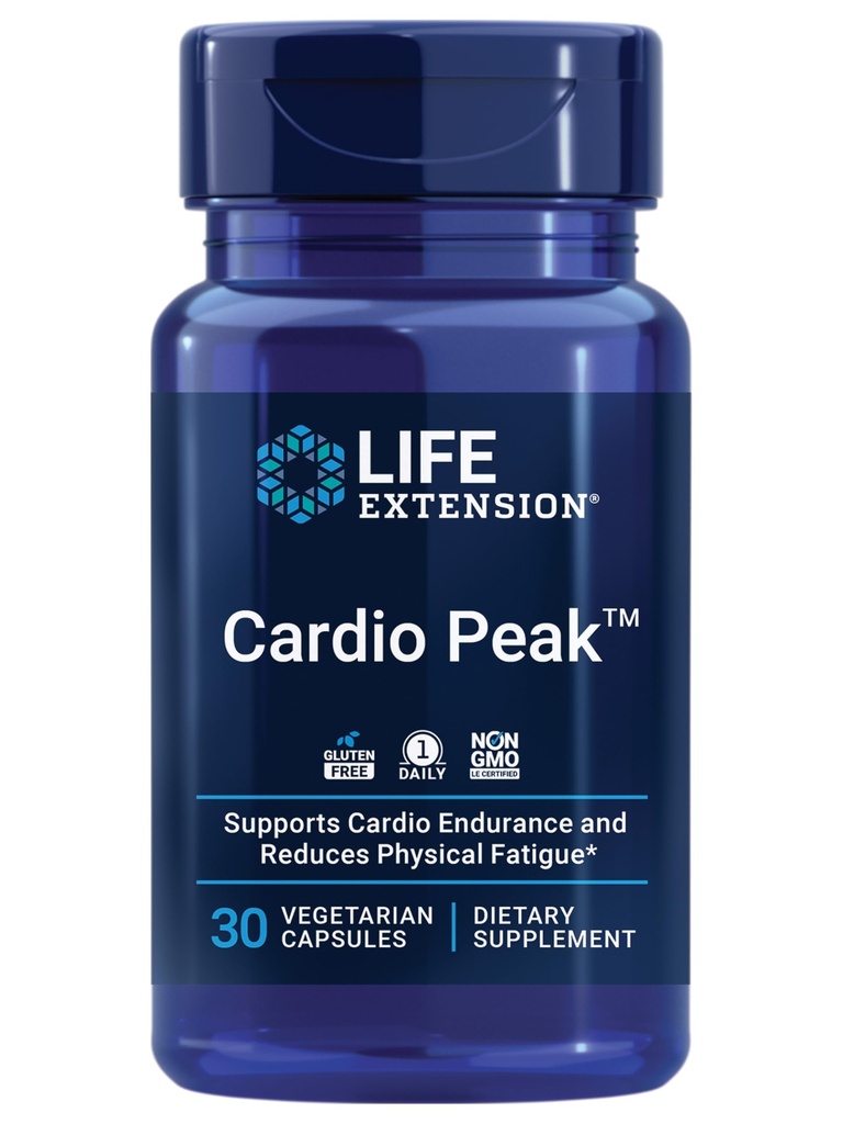 Extensión de la vida Cardio Peak, Suplemento Cardiovascular, Salud cardíaca, arjuna, 1-Daily, Gluten Free, No GMO, Vegetariano, 30 cápsulas