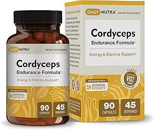 Cordyceps Endurance Fórmula Natural Energy Supplement - Caffeine Free Silencio Organic Mushroom Extract with KSM-66 Ashwagandha, Eleuthero & Rhodiola (90 Capsules)