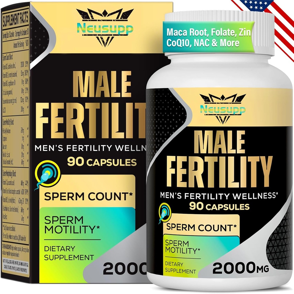 Suplementos de fertilidad para hombres, suplemento de fertilidad masculina - Conteo óptimo del esperma, Motilidad y fuerza, 2000MG Mens Vitaminas prenatales con CoQ10 Maca Root, Zin, NAC &Folate for Conception - 90 cápsulas