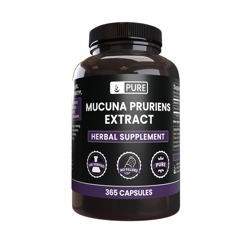 Ingredientes originales puros Mucuna Pruriens (365 capsules) No hay magnesio o rifles de arroz, siempre puro, lab verificado