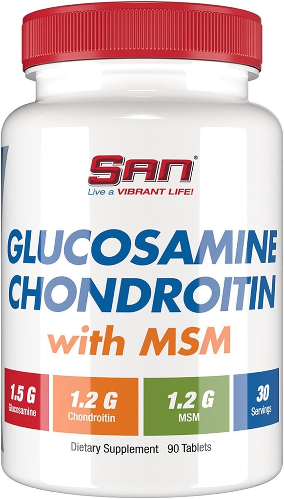 Condroitina de Glucosamina Premium SAN con Complejo MSM para Soporte Conjunto - Fórmula Natural para Juntas y Movilidad Saludables. 30 Servicios