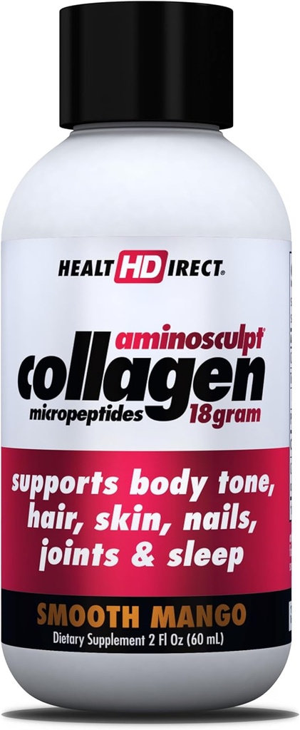 HEALTH DIRECT – Medical-Grade Liquid Collagen Shots – AminoSculpt Sugar-Free – Smooth Mango – 12 Servings, (12pk, 2oz Shots) – Good for Joints, Bones, & Sleep – Better Hair, Skin & Nails