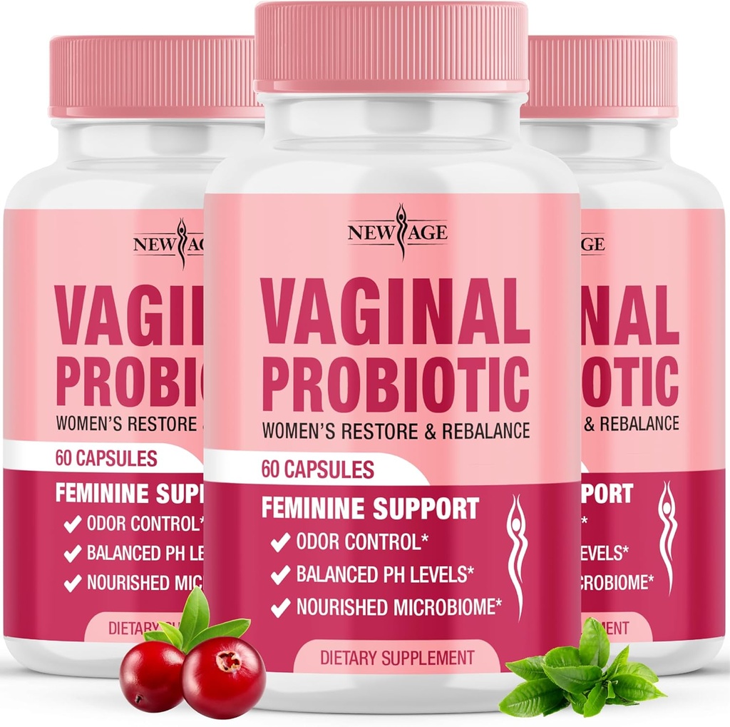 NUEVO AGE Vaginal Probióticos para Mujeres con Prebióticos, Extracto de Arándano, y un Lactobacillus Probiotic Blend, apoya el equilibrio de pH saludable, control de olores, flor vaginal - 180 cápsulas